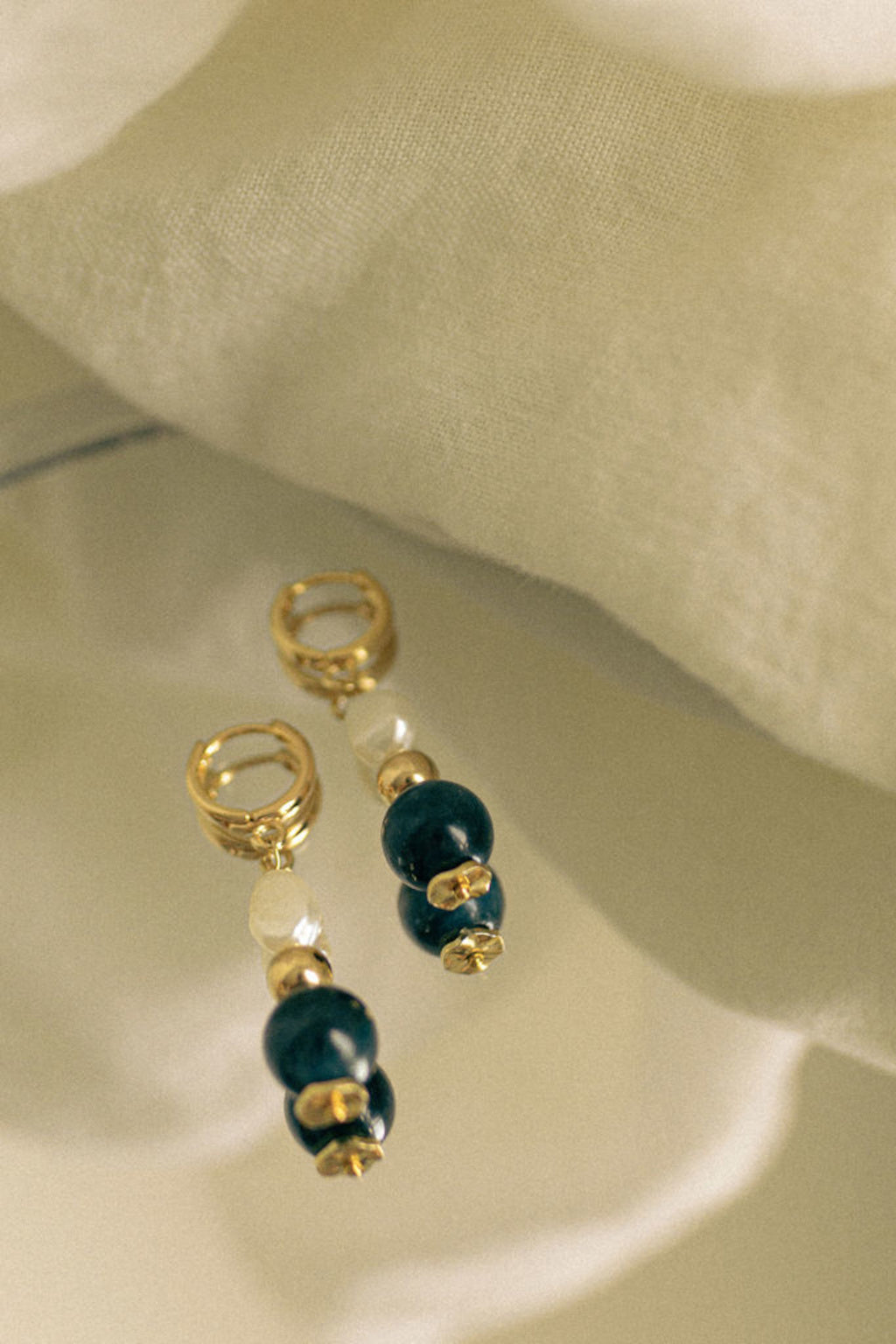 Blue Sphere and Pearl Earrings