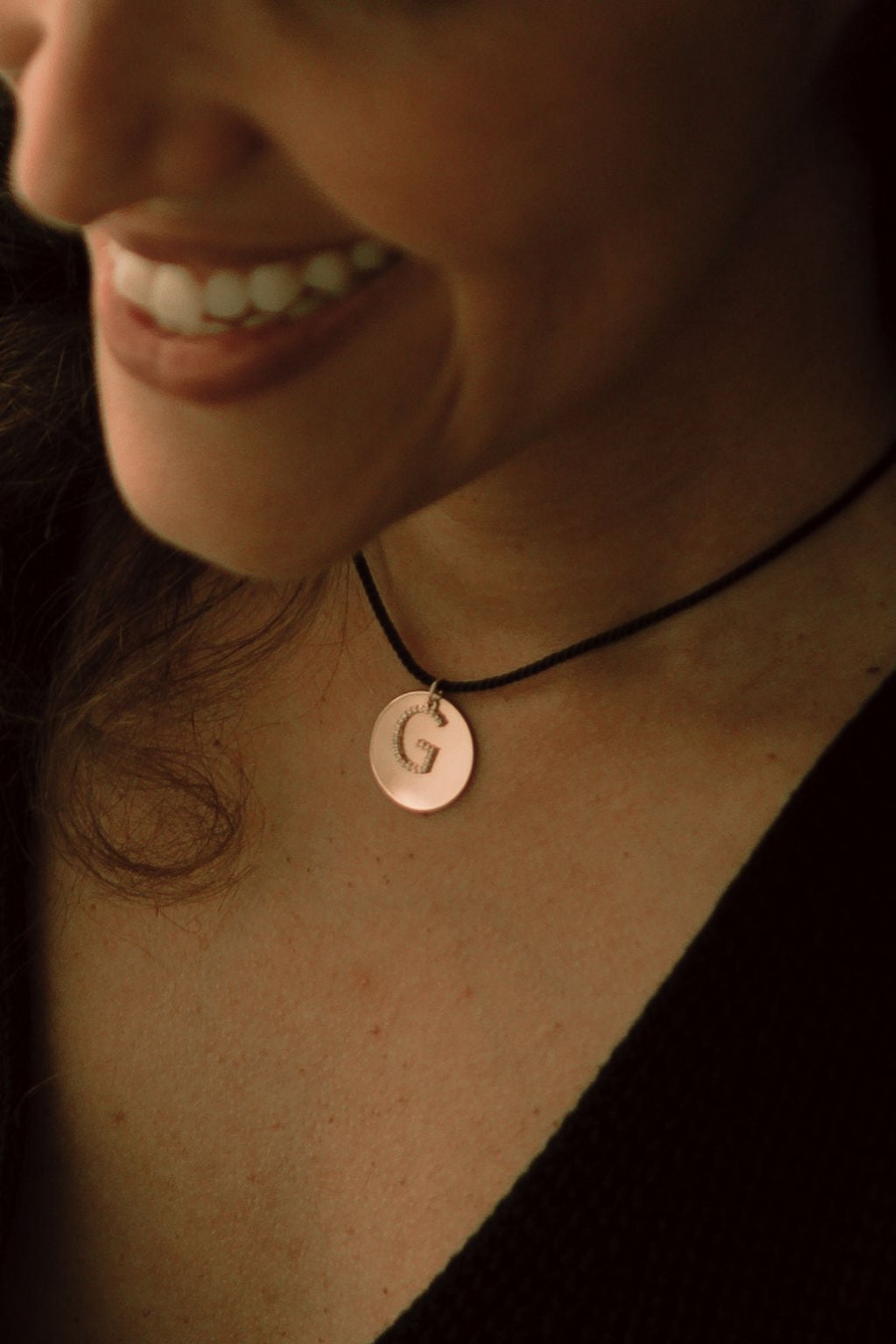 Medallion & Crystal Initial Silk Necklace